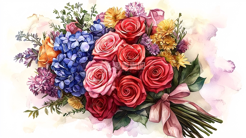 高清大图下载【趣麦麦图】水彩花束