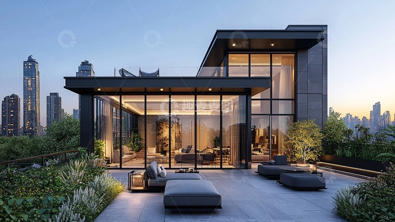 高清大图下载【趣麦麦图】现代风格别墅夜景