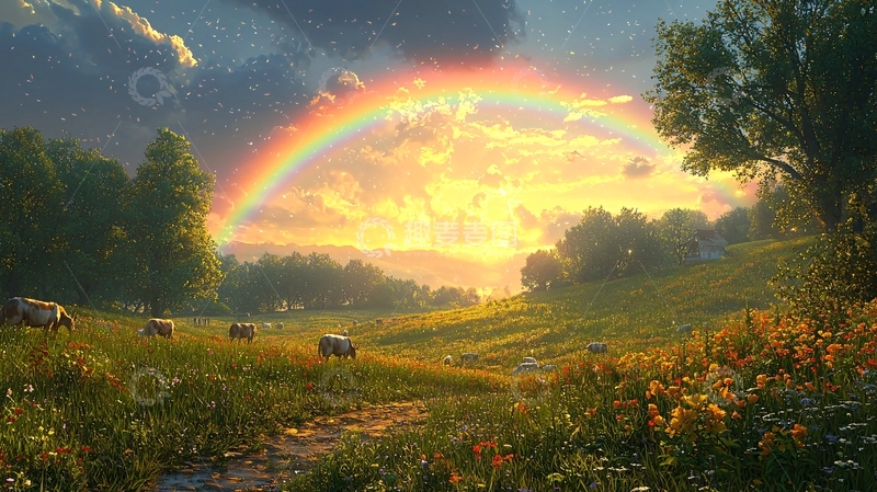 高清大图下载【趣麦麦图】彩虹田园风光