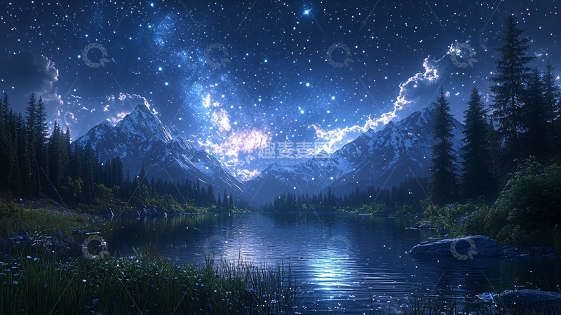 高清大图下载【趣麦麦图】星空下的山脉湖泊