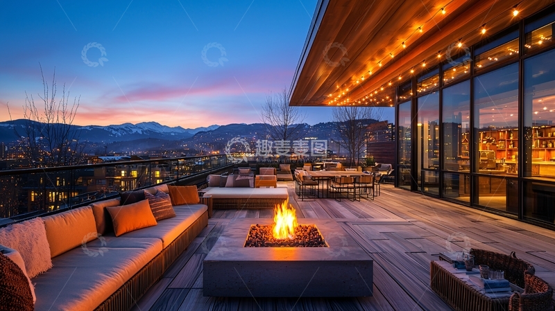 高清大图下载【趣麦麦图】山景别墅夜景露台