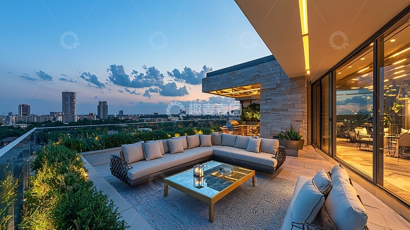 高清大图下载【趣麦麦图】高端住宅露台夜景