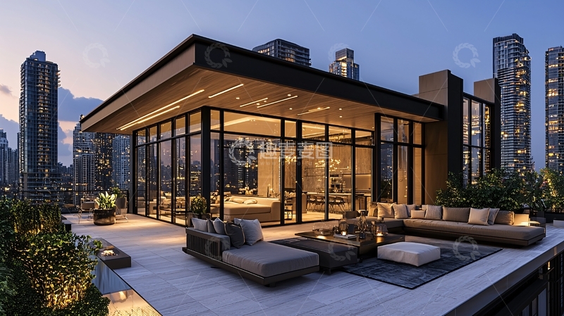 高清大图下载【趣麦麦图】现代都市顶层公寓夜景