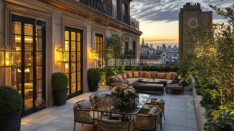 高清大图下载【趣麦麦图】黄昏都市景观露台