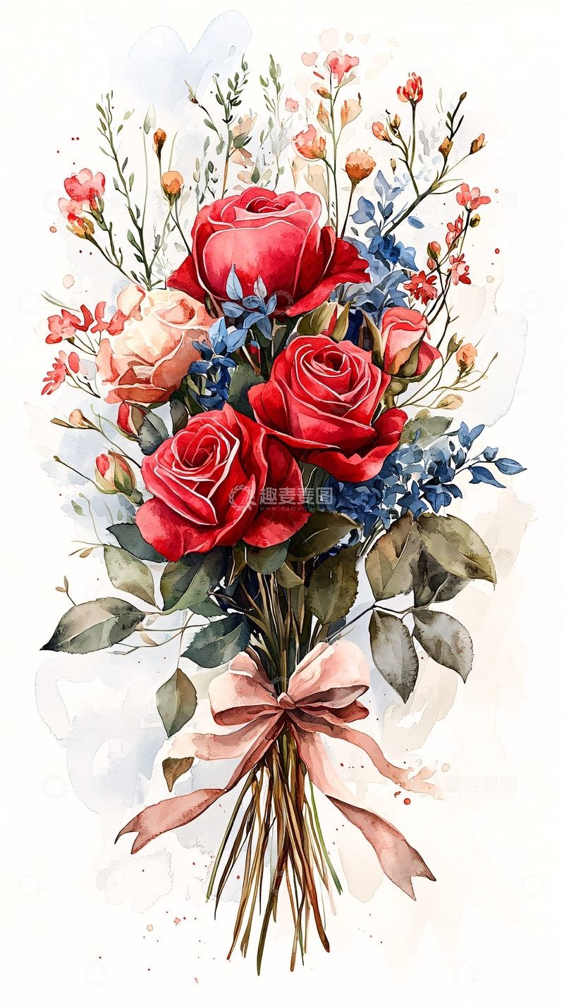 高清大图下载【趣麦麦图】水彩玫瑰花束
