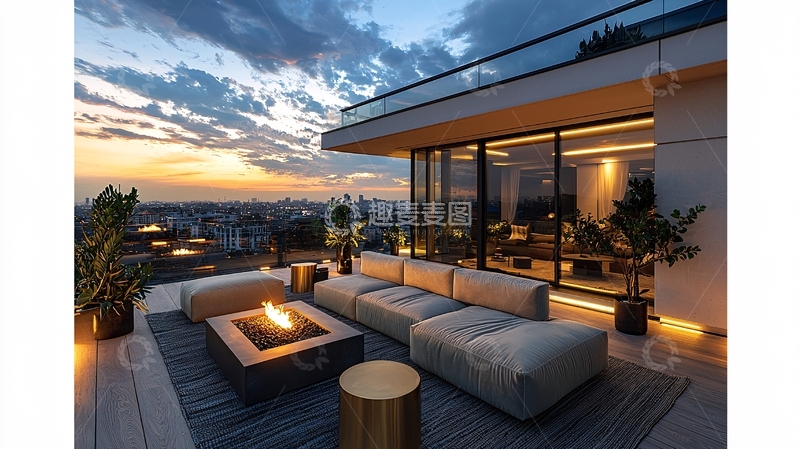 高清大图下载【趣麦麦图】现代顶层公寓夜景