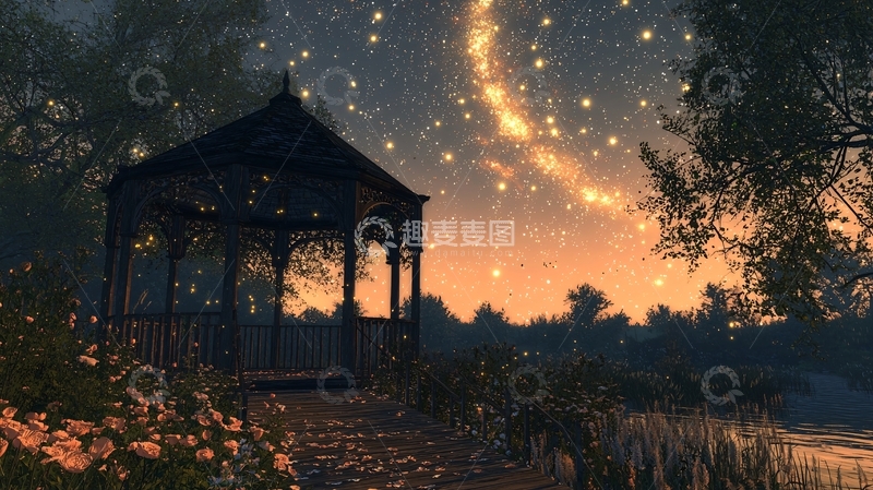高清大图下载【趣麦麦图】星空下的凉亭