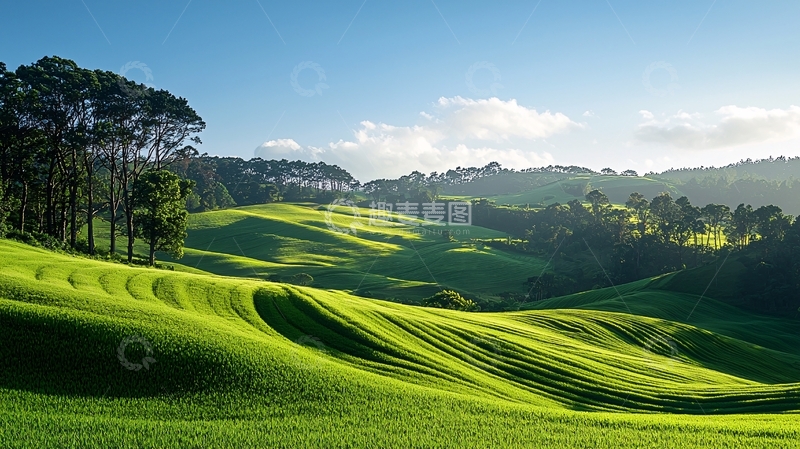 高清大图下载【趣麦麦图】阳光明媚下的绿色丘陵