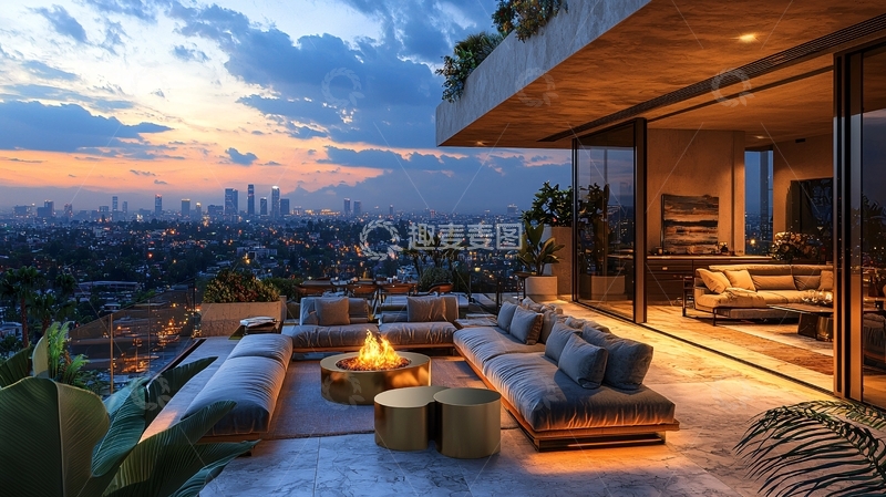 高清大图下载【趣麦麦图】城市夜景豪宅露台