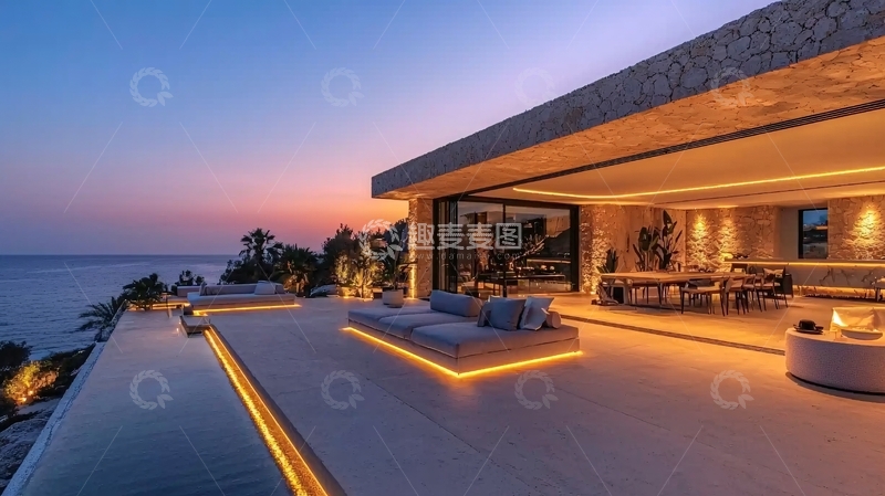 高清大图下载【趣麦麦图】海景别墅夜景