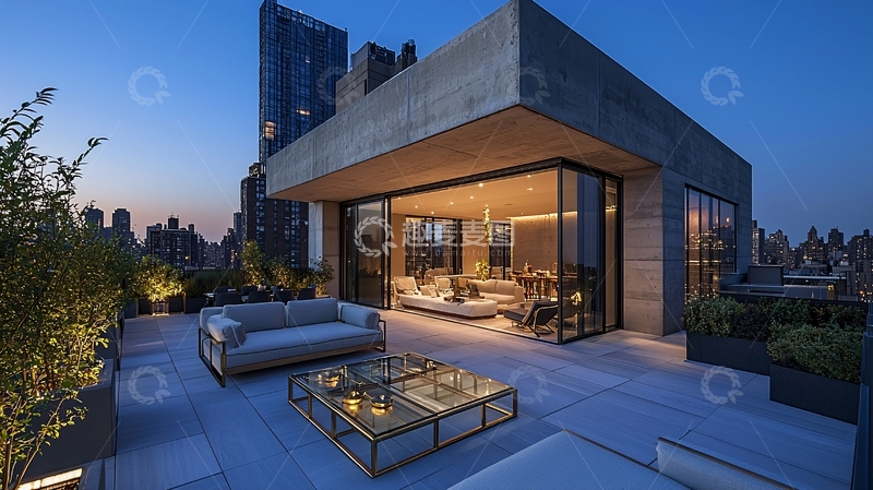 高清大图下载【趣麦麦图】现代顶层公寓夜景