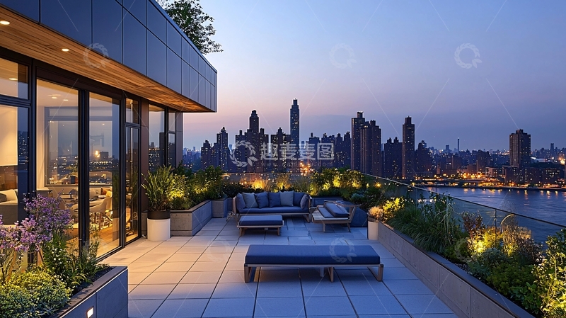 高清大图下载【趣麦麦图】夜景公寓露台