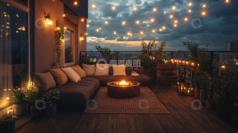 高清大图下载【趣麦麦图】夜晚露台温馨场景
