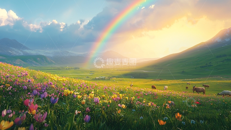 高清大图下载【趣麦麦图】彩虹田园风光