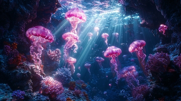 海底粉色水母群