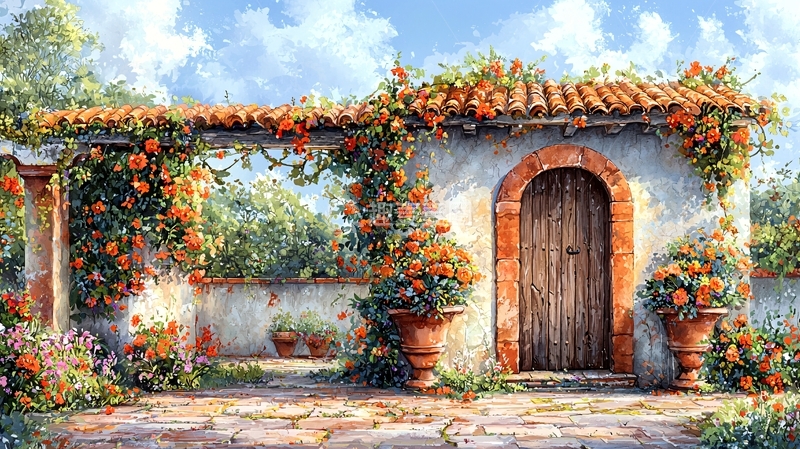 高清大图下载【趣麦麦图】阳光下的地中海庭院