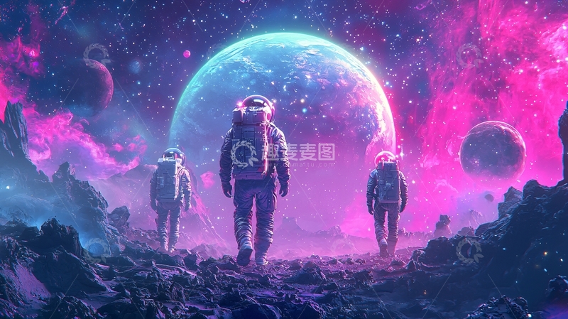高清大图下载【趣麦麦图】宇航员探索奇幻星球