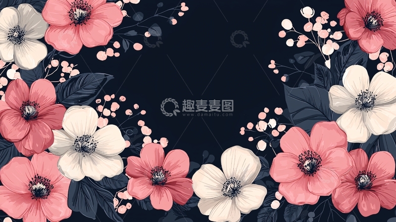 高清大图下载【趣麦麦图】暗色背景花卉边框