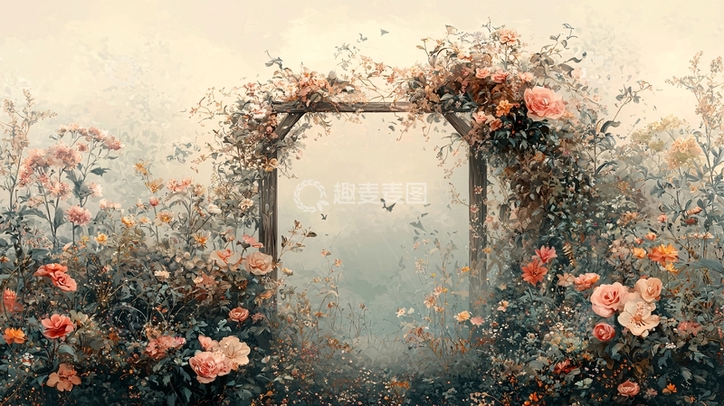 高清大图下载【趣麦麦图】朦胧玫瑰花拱门背景图