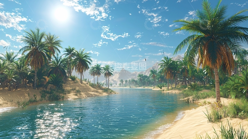 高清大图下载【趣麦麦图】阳光沙滩棕榈树绿洲