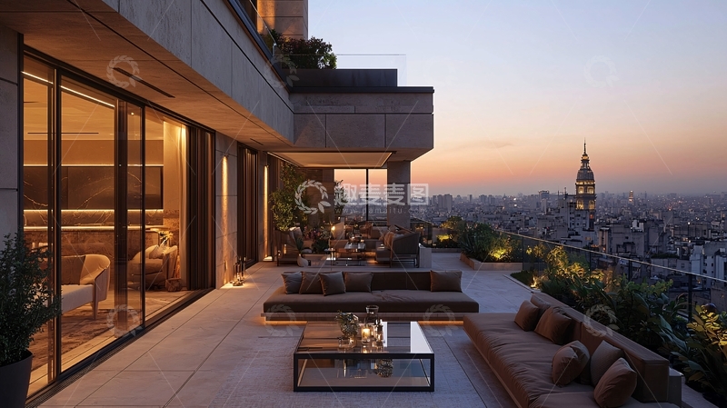 高清大图下载【趣麦麦图】高端住宅露台夜景