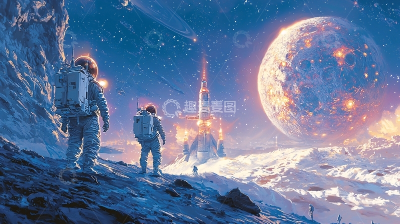 高清大图下载【趣麦麦图】太空宇航员探索未知星球