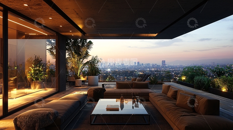 高清大图下载【趣麦麦图】夜景豪宅露台