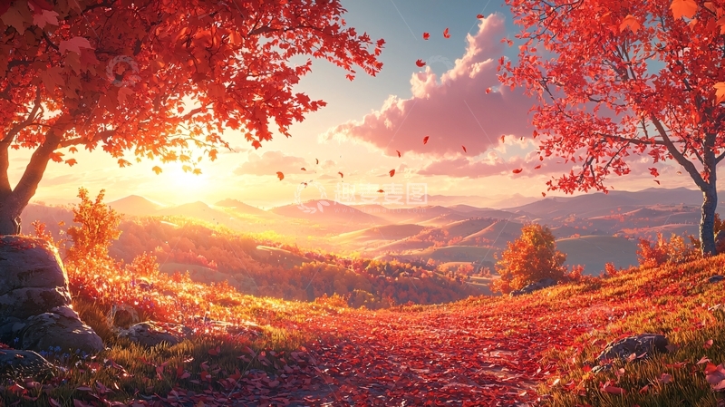 高清大图下载【趣麦麦图】秋日暖阳下的枫叶山谷
