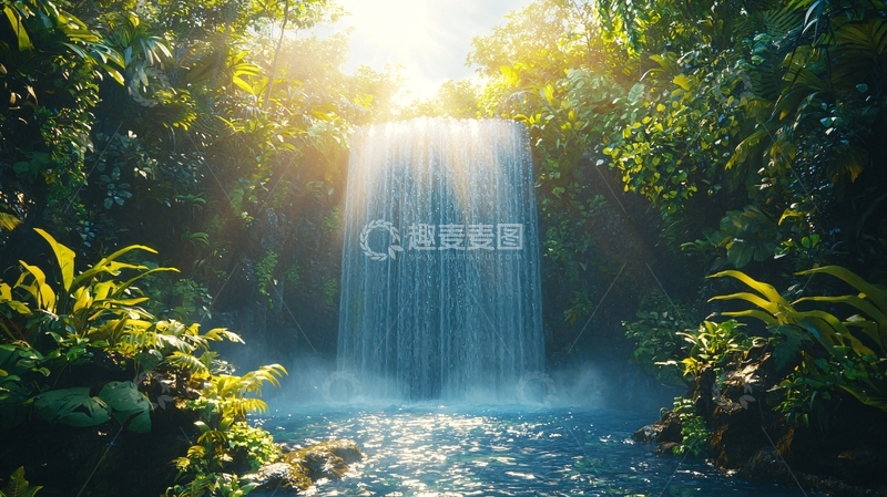 高清大图下载【趣麦麦图】阳光下的热带瀑布