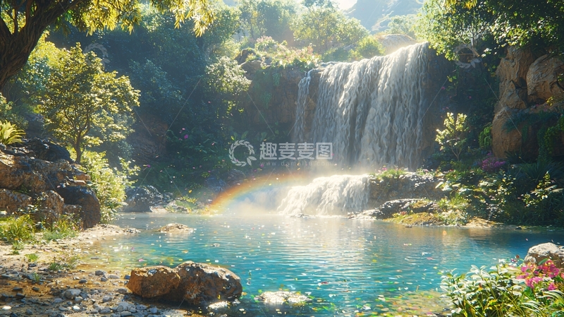 高清大图下载【趣麦麦图】阳光下的瀑布彩虹