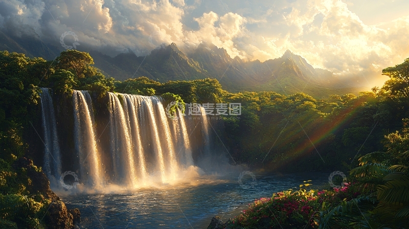 高清大图下载【趣麦麦图】阳光下的瀑布