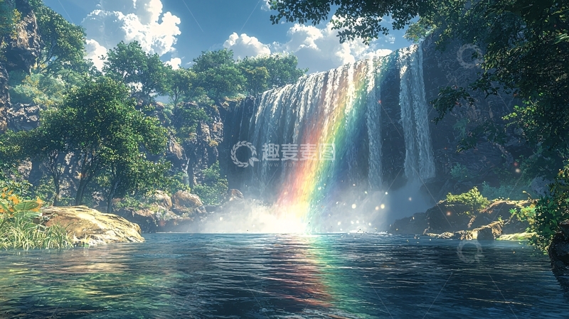 高清大图下载【趣麦麦图】梦幻彩虹瀑布