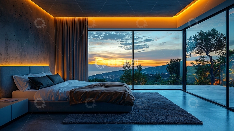 高清大图下载【趣麦麦图】现代简约卧室夜景