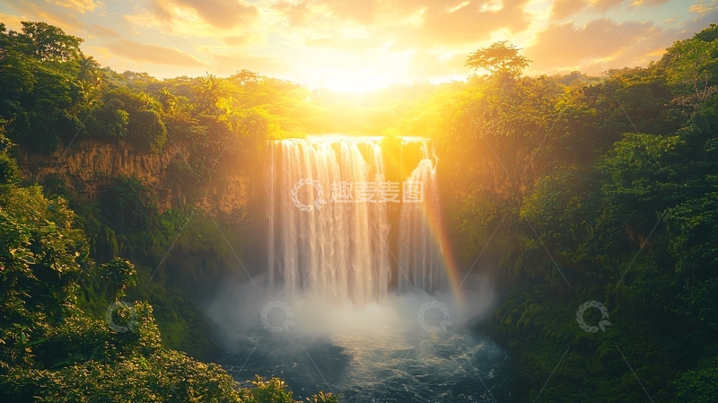 高清大图下载【趣麦麦图】阳光普照下的瀑布