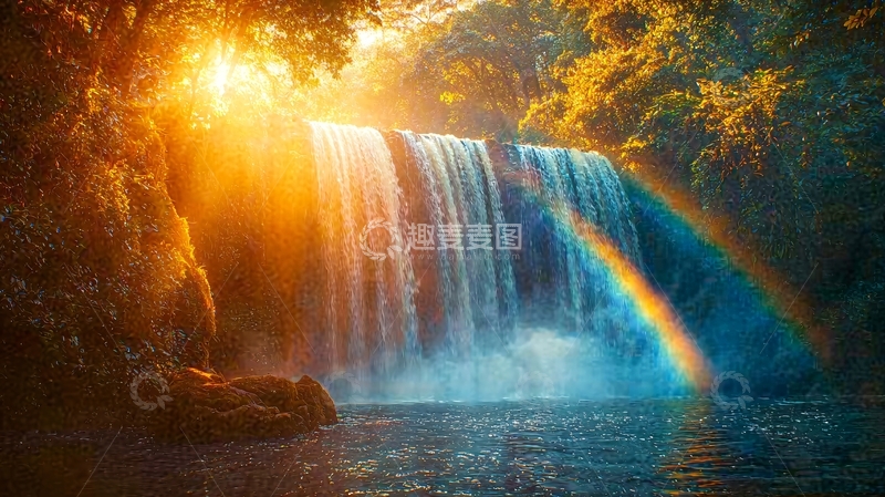 高清大图下载【趣麦麦图】阳光彩虹瀑布