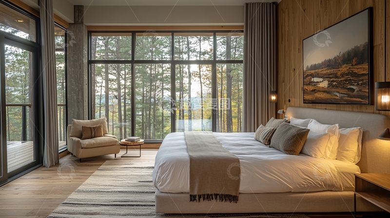 高清大图下载【趣麦麦图】现代极简卧室落地窗景观