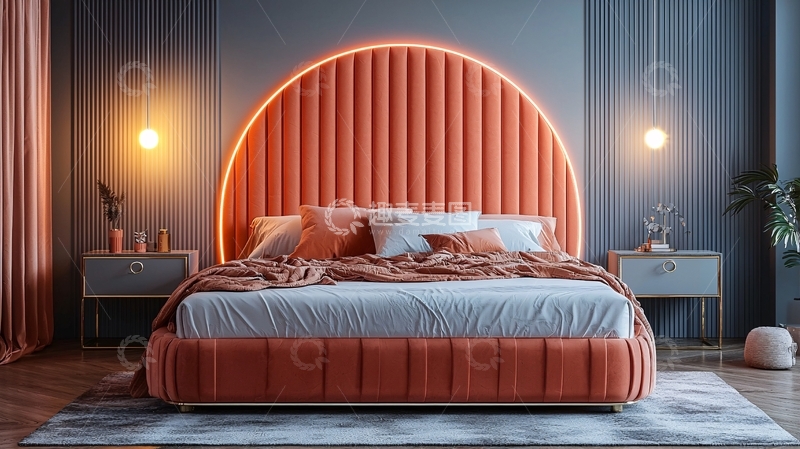 高清大图下载【趣麦麦图】橙色绒布床