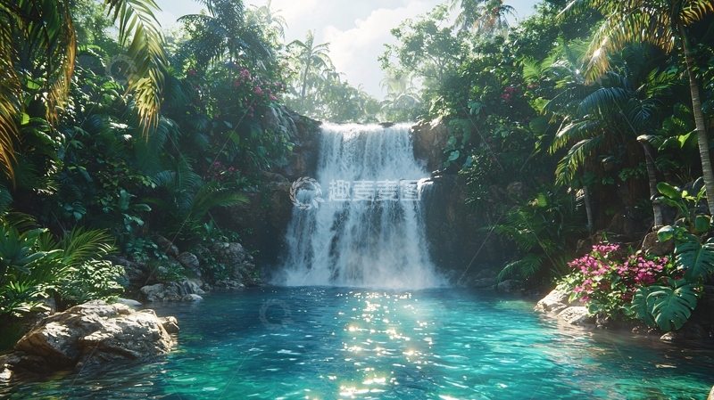 高清大图下载【趣麦麦图】热带雨林瀑布