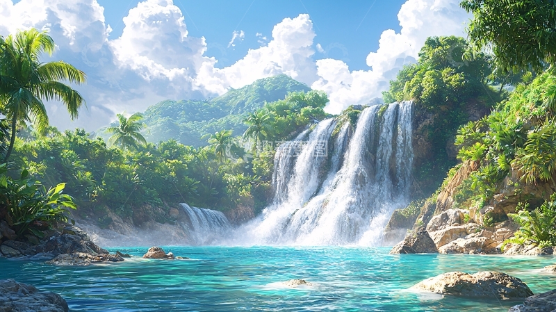高清大图下载【趣麦麦图】热带雨林瀑布风景