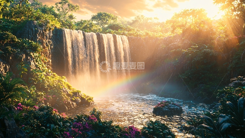 高清大图下载【趣麦麦图】阳光彩虹瀑布