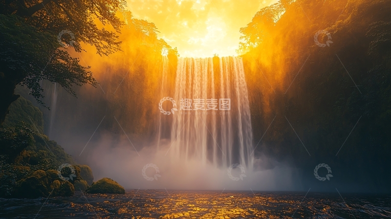 高清大图下载【趣麦麦图】日出瀑布