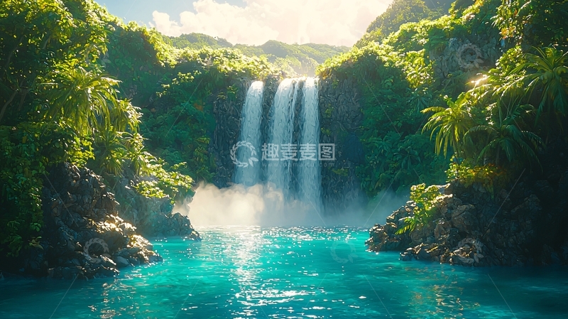 高清大图下载【趣麦麦图】热带雨林瀑布
