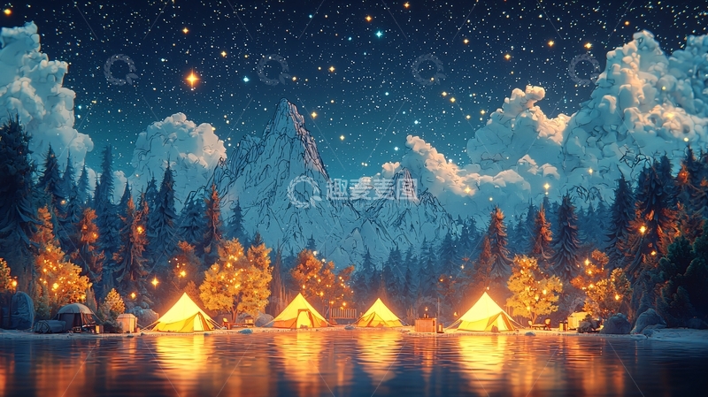 高清大图下载【趣麦麦图】雪山星空营地