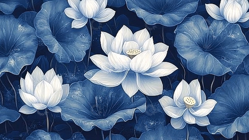 高清大图下载【趣麦麦图】蓝白荷花高清壁纸