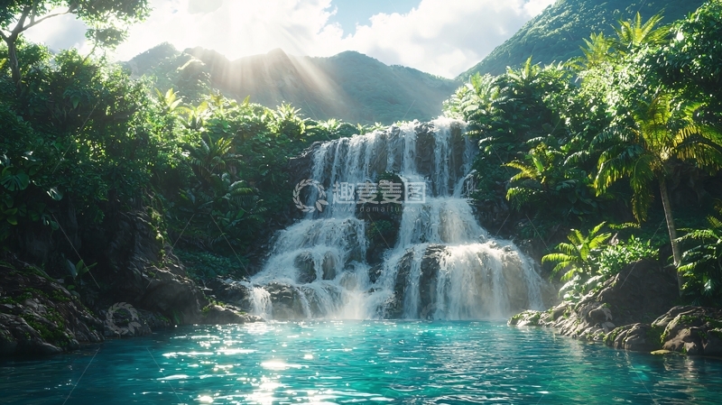高清大图下载【趣麦麦图】热带雨林瀑布