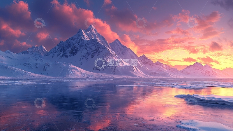 高清大图下载【趣麦麦图】雪山日落