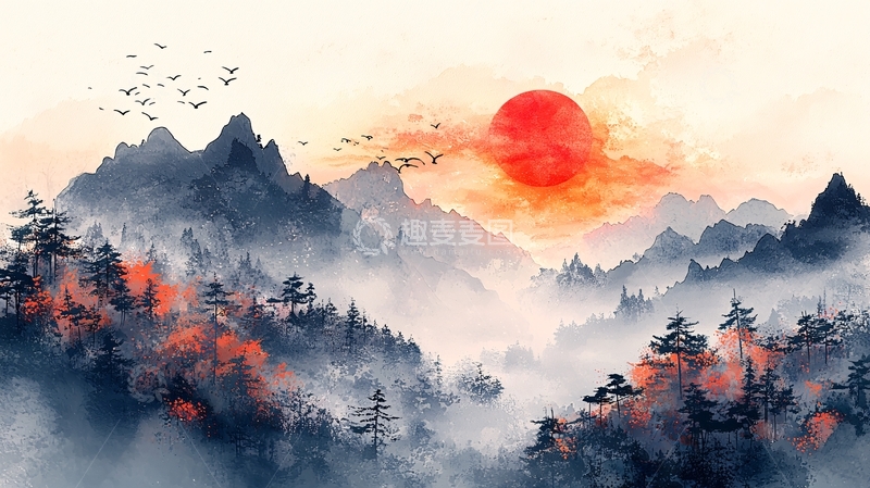 高清大图下载【趣麦麦图】水墨山水画936