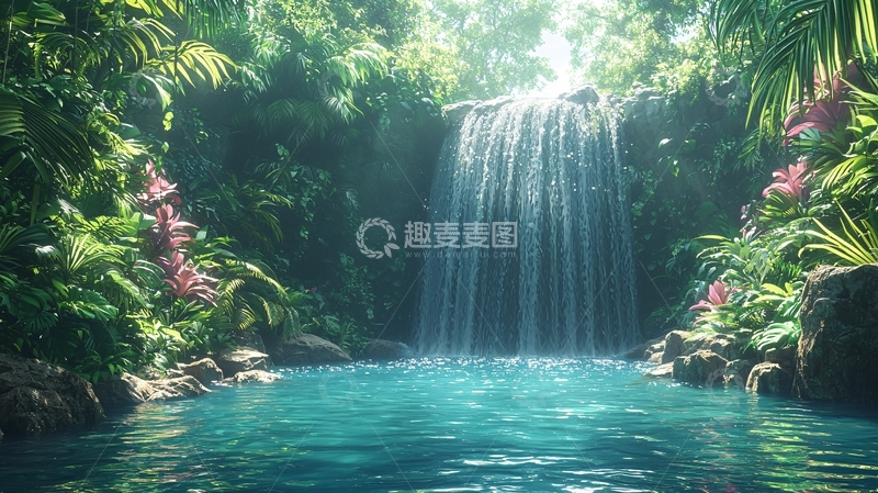 高清大图下载【趣麦麦图】热带雨林瀑布