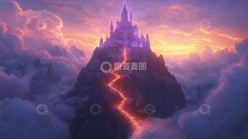 高清大图下载【趣麦麦图】云端紫红色城堡