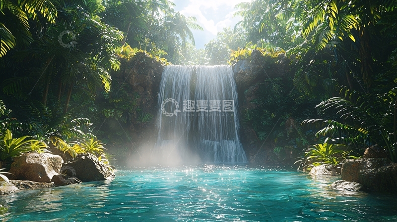 高清大图下载【趣麦麦图】热带雨林瀑布